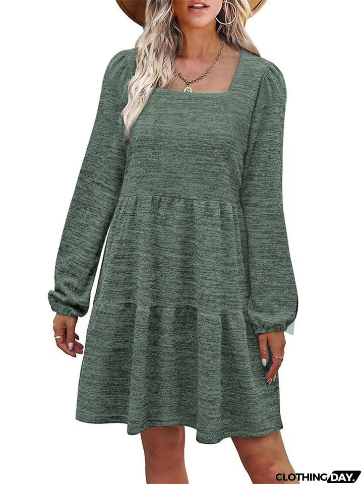 Stylish Square Collar Splice Dresses for Female