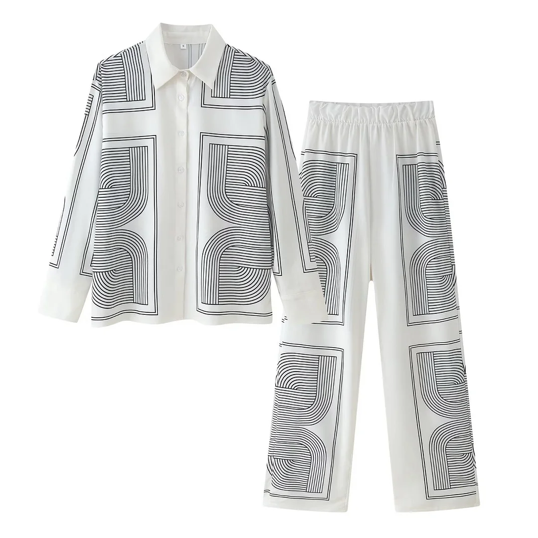 Nigikala Nigikala Women's Collar Loose Long-Sleeved Shirt Print Twill Shirt Cover