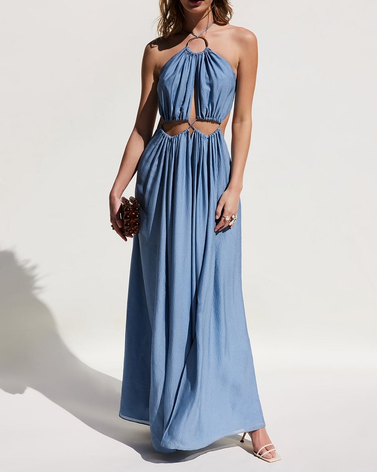 Cut-out Bodice Halter Backless Dress