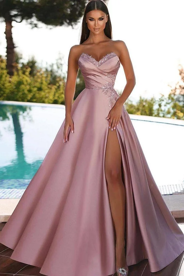 Lussooy Glamorous Strapless Sweetheart A-Line Prom Dress with Split