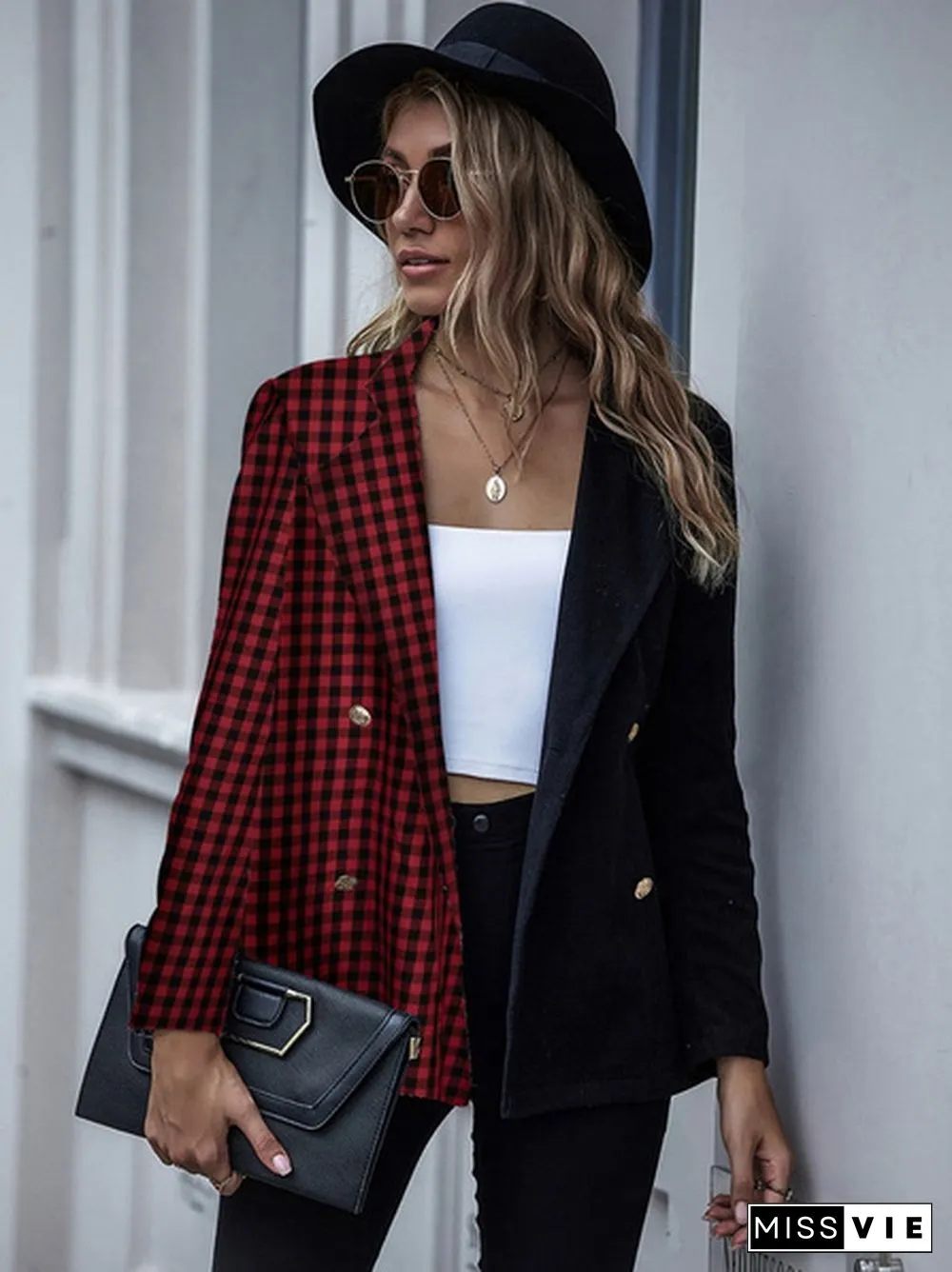 Womens Fashion Patchwork Blazer Jacket Office Work Business Outfit Lady Lapel Long Sleeve