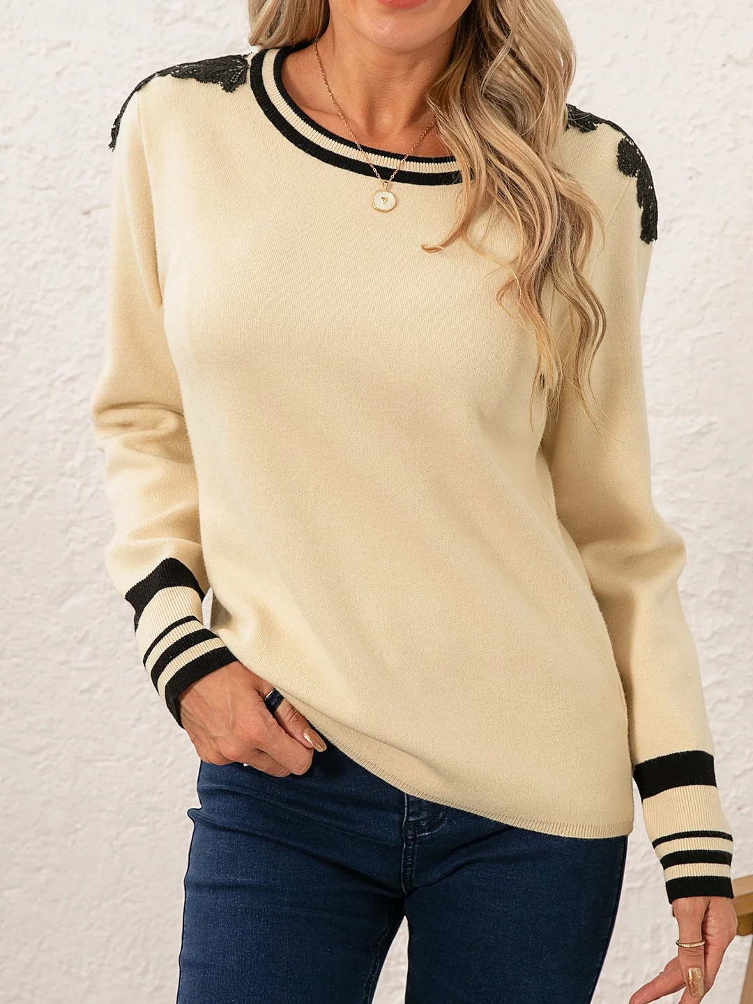 Sweet Viscose Mid-weight Party Loose Crew Neck Regular Sweater for Women