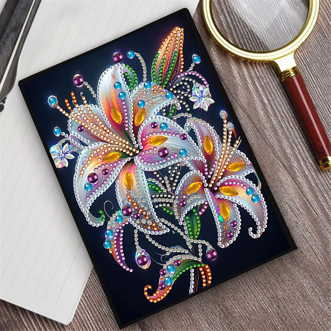 DIY Flower Diamond Painting Journals Notebooks 50 Pages A5 No Lines Special Shaped Diamond Art Kits for Beginners Craft Lovers and Artists (Lily)