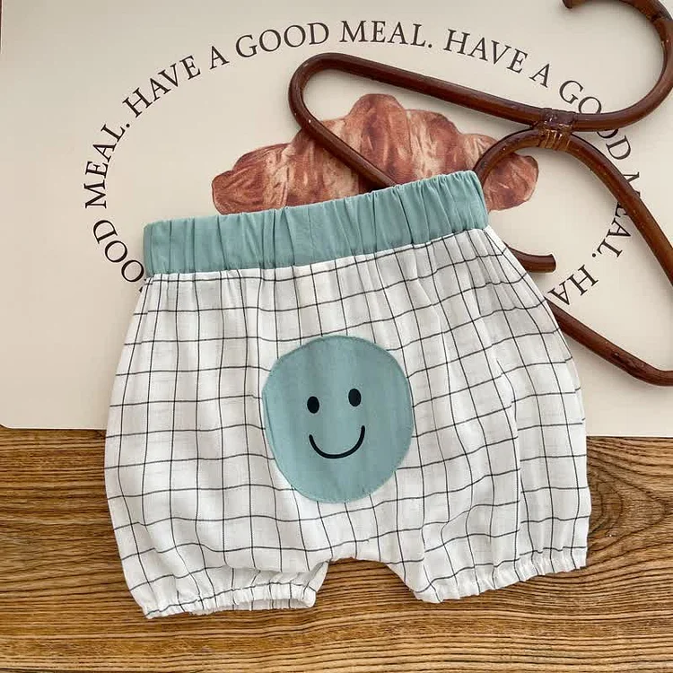 Baby Plaid Smiley Patch Shorts