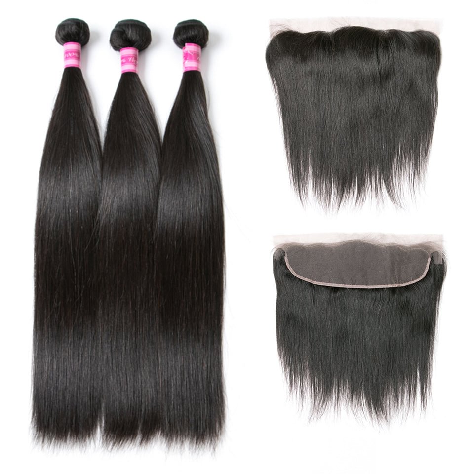 Vallbest 3 Bundles Straight Human Hair Weaves Lace Frontal US Mall Lifes