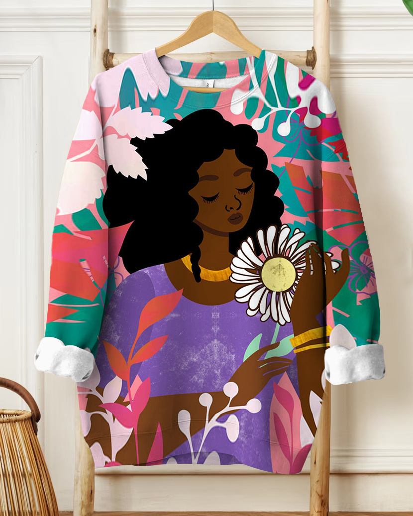 Daisy in April Print Long Sleeve Sweatshirt