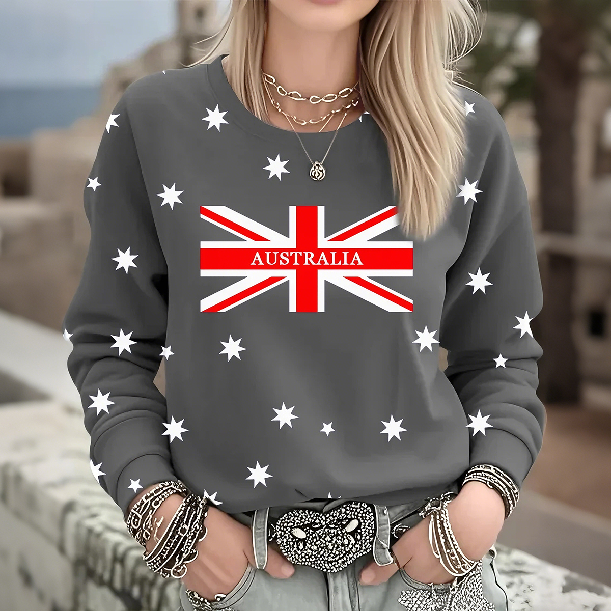 Women's Australian Flag Print Casual Sweatshirt artswardrobe