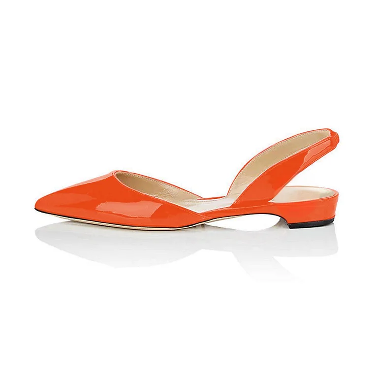 Orange Patent Leather Pointed Toe Slingback Flats Vdcoo
