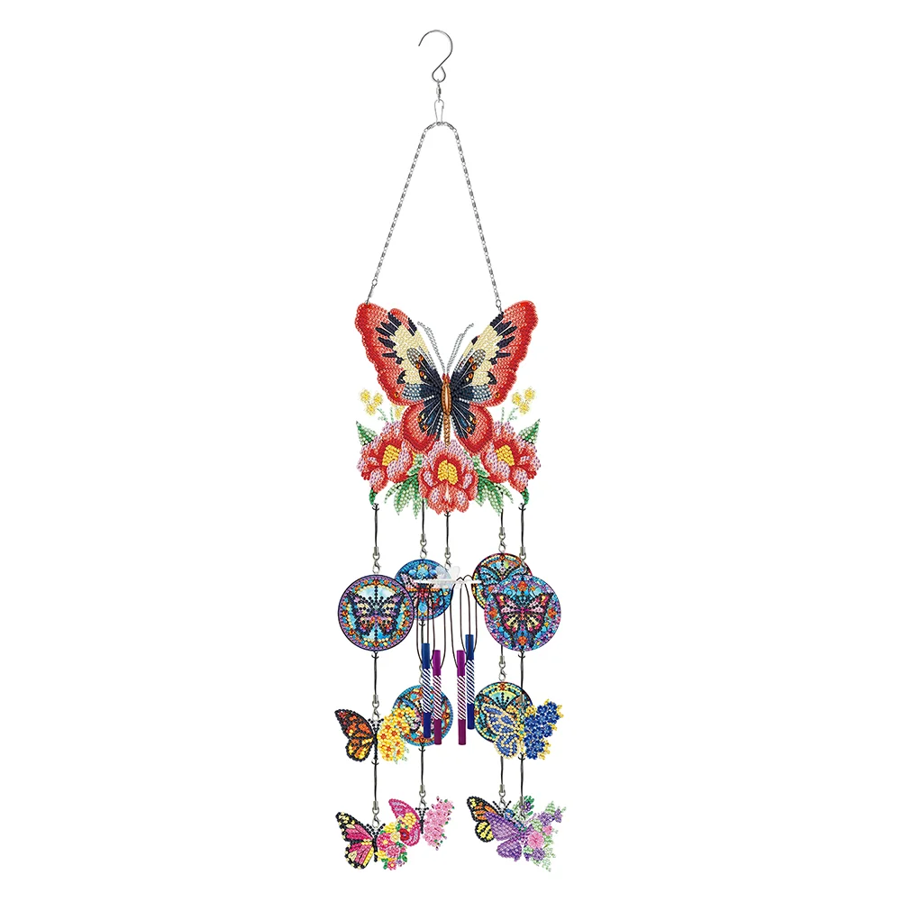 DIY Flower Butterfly Double Side Wind Chime Diamond Art Hanging Pendant Home Decor