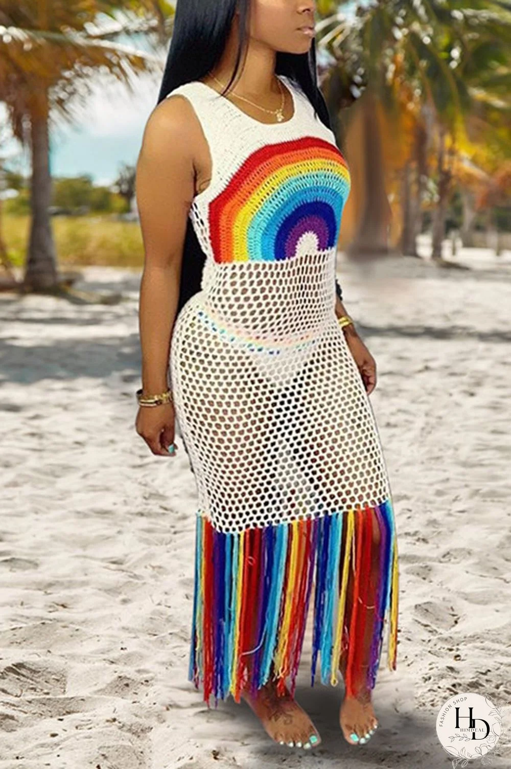 Black Fashion Sexy Mesh Print Beach Dress