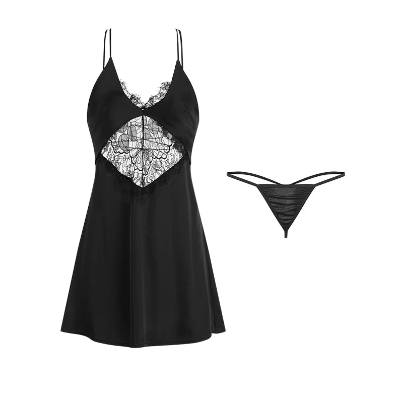 Lace Nightgowns Thong Women Nighties Sexy Thin Sleeping Dress V-Neck Intimate Underwear Lingerie Feminina Underwear & Sleepwears