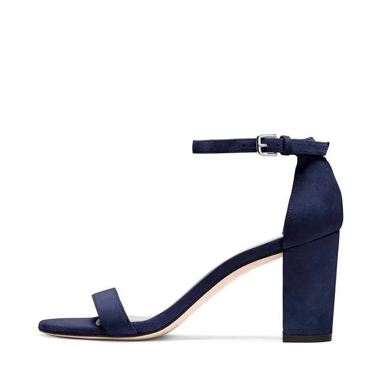 Navy Blue Suede Open Toe Ankle Strap Sandals Vdcoo