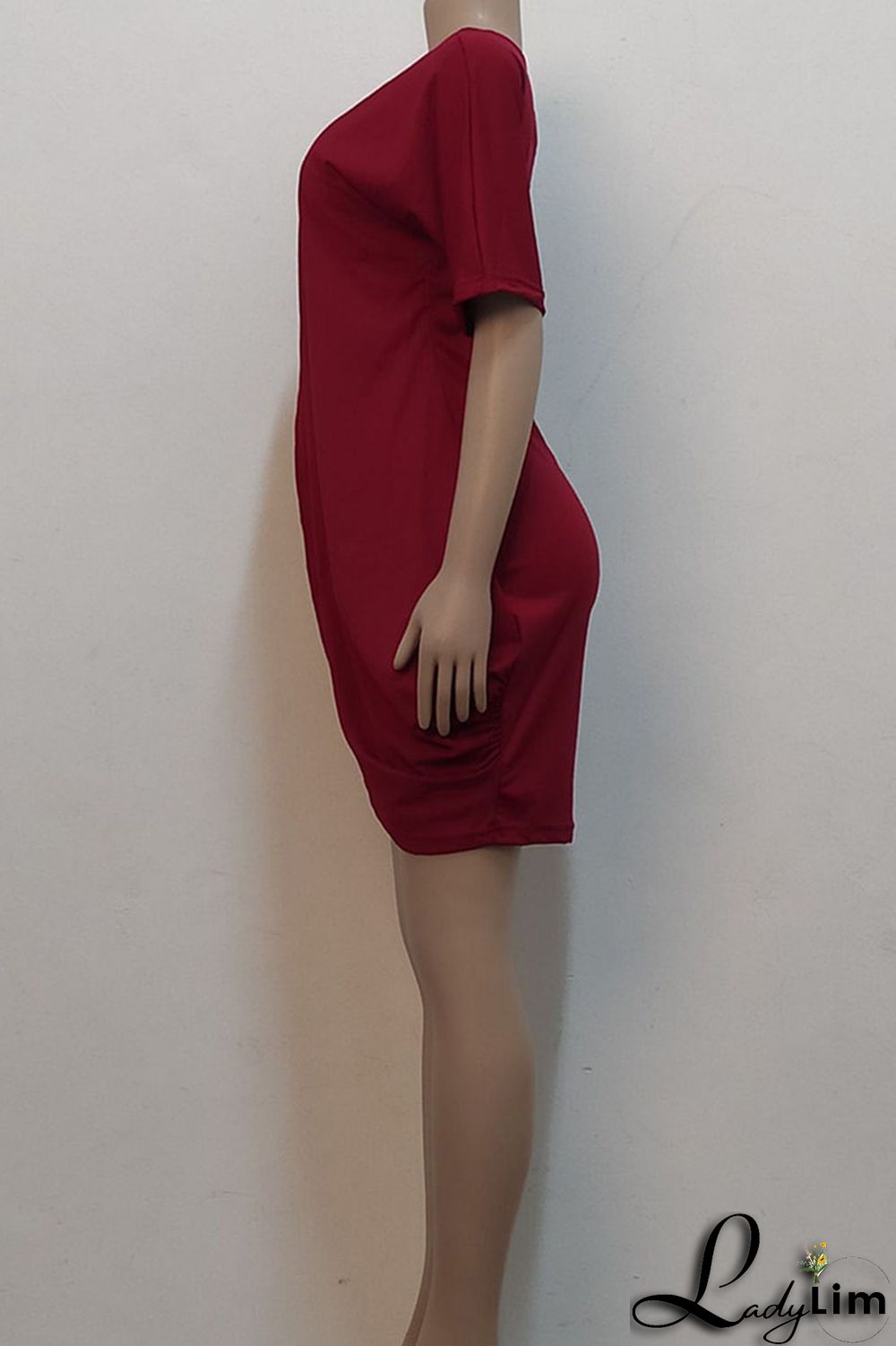 Black Casual Solid Split Joint Asymmetrical O Neck One Step Skirt Dresses