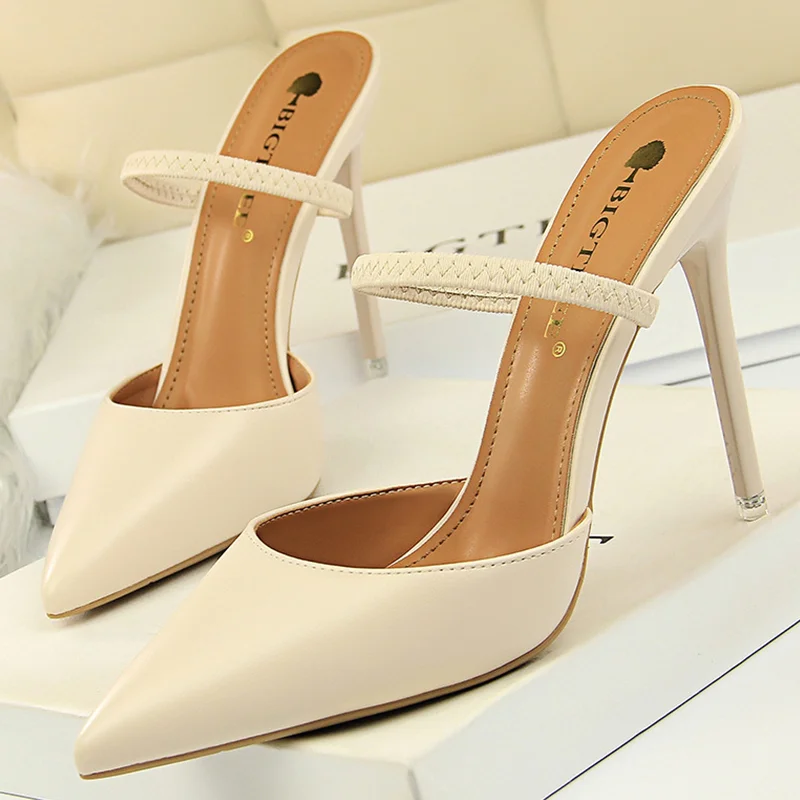 Abebey Shoes Sandals Women 2025 Summer High Heels Slippers Pu Heeled Sandals Stiletto Ladies Shoes Fashion Female Shoes Pumps