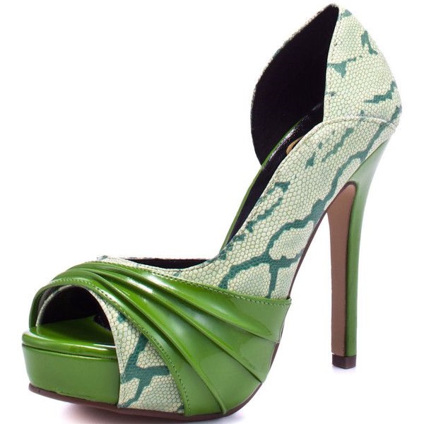 GOOSHOE Green Python Platform Peep Toe Pumps