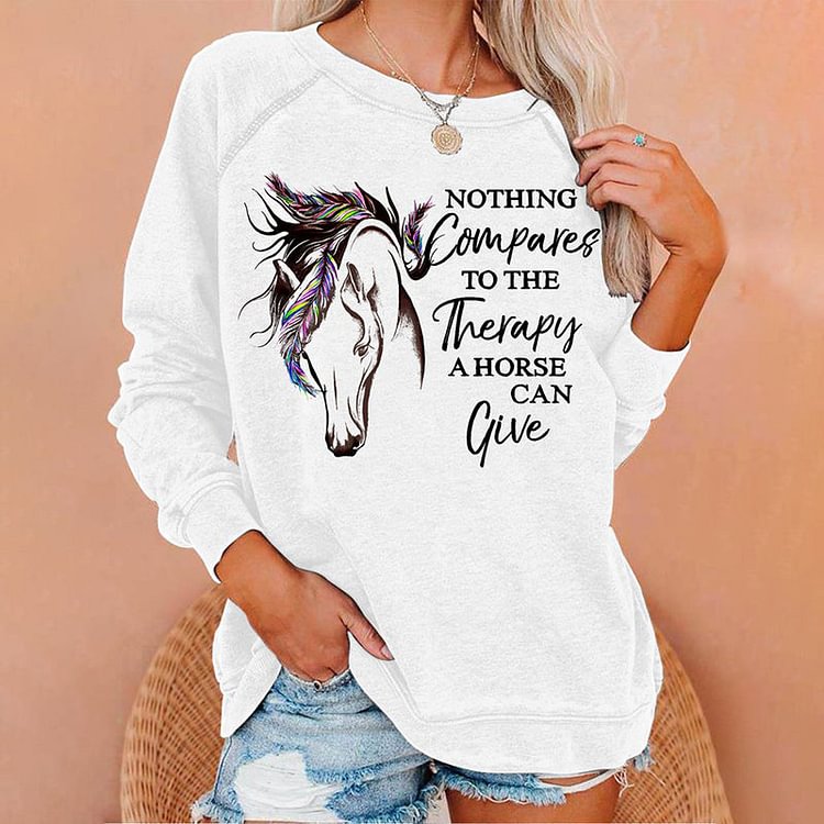 VChics Horse Print Round Neck Long Sleeve Sweatshirt