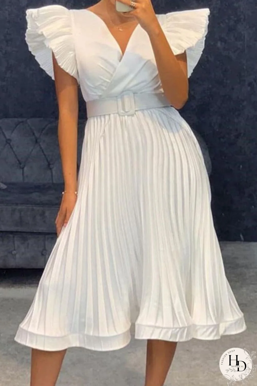 White Casual Solid Patchwork Fold V Neck Straight Dresses