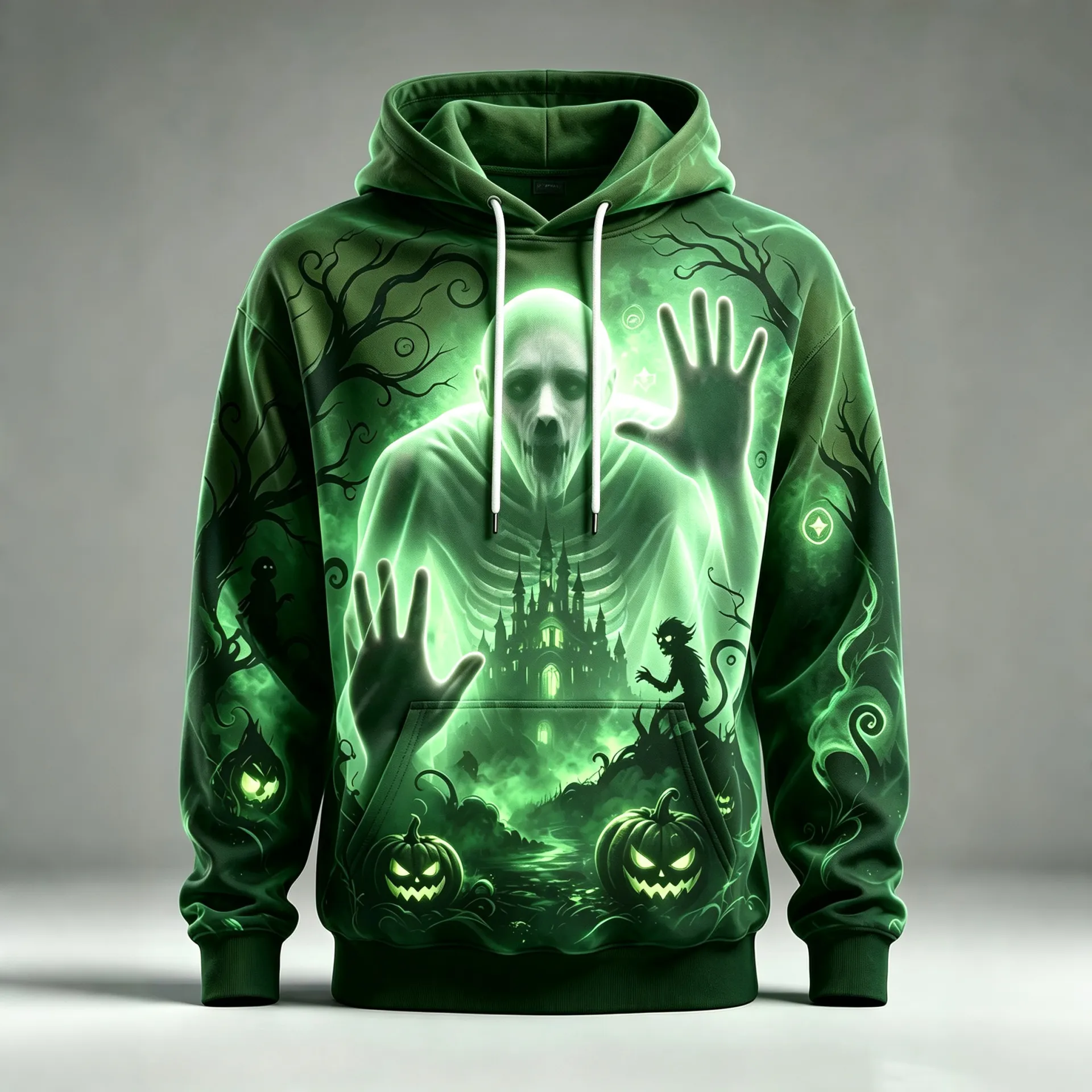 Men's Retro Halloween Optical Illusion Ghost Pattern Comfortable Hoodie artswardrobe
