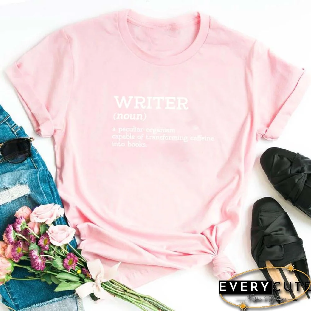 WRITER Printed Short Sleeve T-shirt Women Summer O-neck Cotton T Shirt Women Casual Loose Tee Shirt Femme Black & White