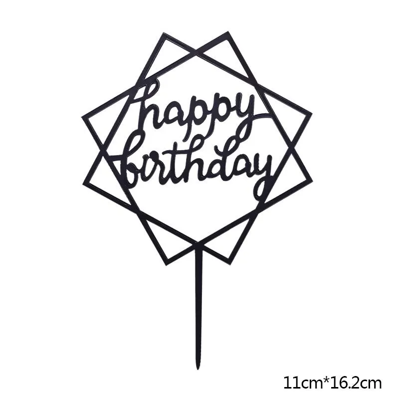 Happy Birthday Cake Topper Acrylic Gold Silver Cake Flag Cupcake Topper For Boy Girl Birthday Party Decorations Wedding Supplies