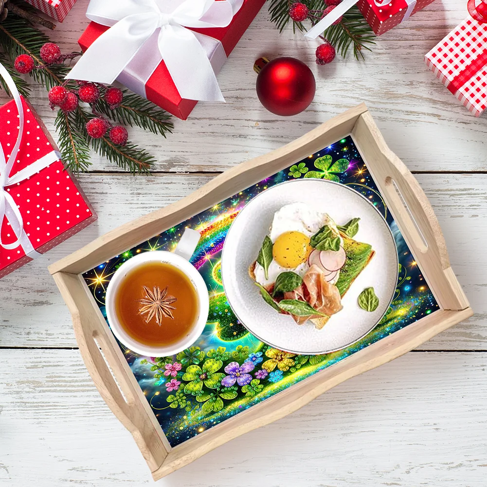 5D DIY Wooden St. Patricks Day Diamond Painting Tray Art Craft for Desk Coffee Table