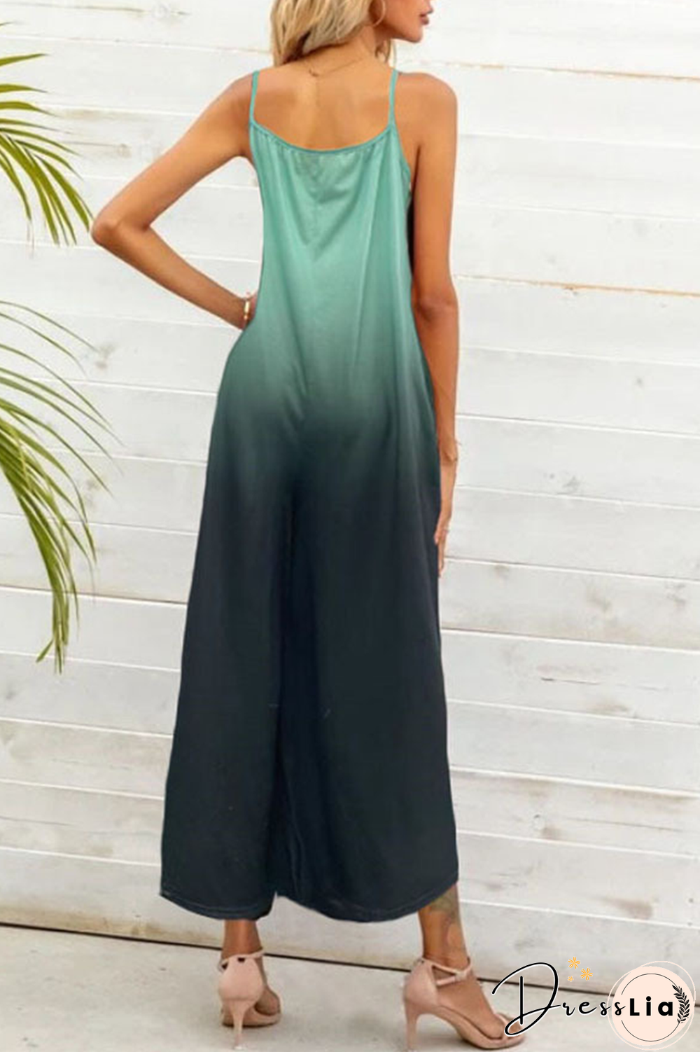 Fashion Gradual Change Joint Spaghetti Strap Straight Jumpsuits(4 colors)