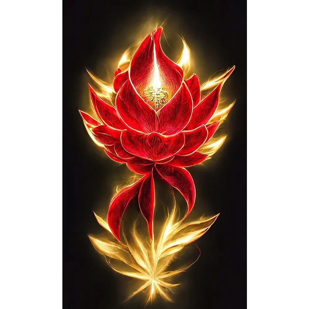 Full Round Diamond Painting - Red Flaming Lotus(Canvas|40*70cm)
