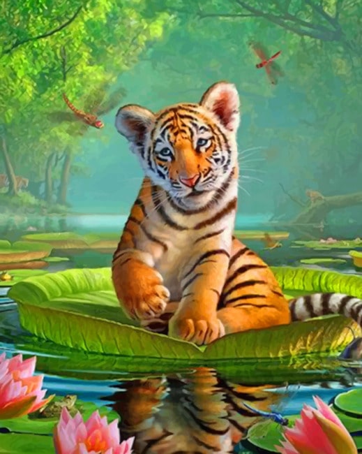 

Little Tiger Water Reflection – Paint By Numbers - 40*50CM, 501 Original