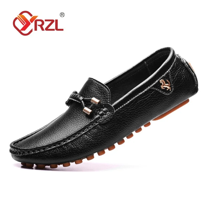 YRZL Loafers Shoes Men PU Leather Casual Shoes Flats Slip-on Brown Loafers Big Size 48 Driving Moccasins Zapatos De Hombre