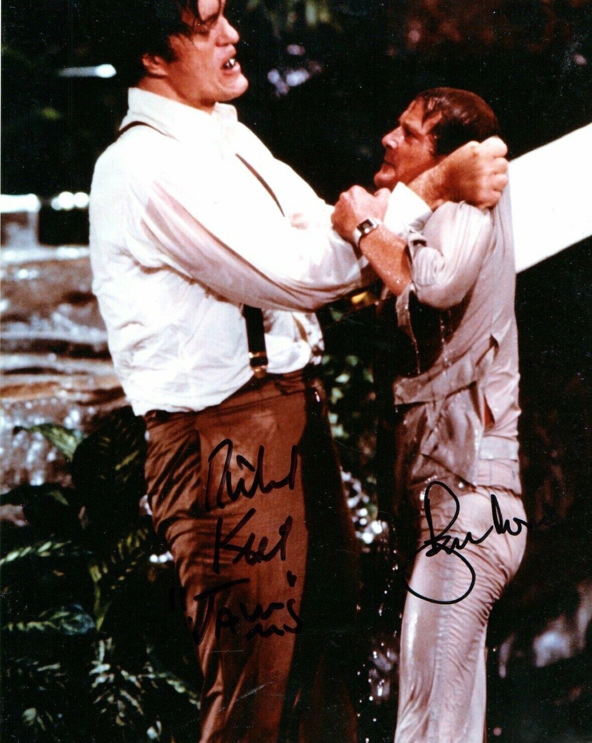 Roger Moore Richard Kiel Jaws 007 10-8 inches Genuine Signed Photo Poster painting Autograph