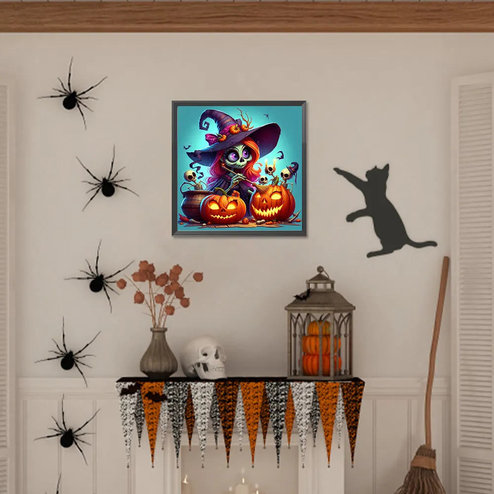 Full Round Diamond Painting 40*40cm - Witch And Pumpkin