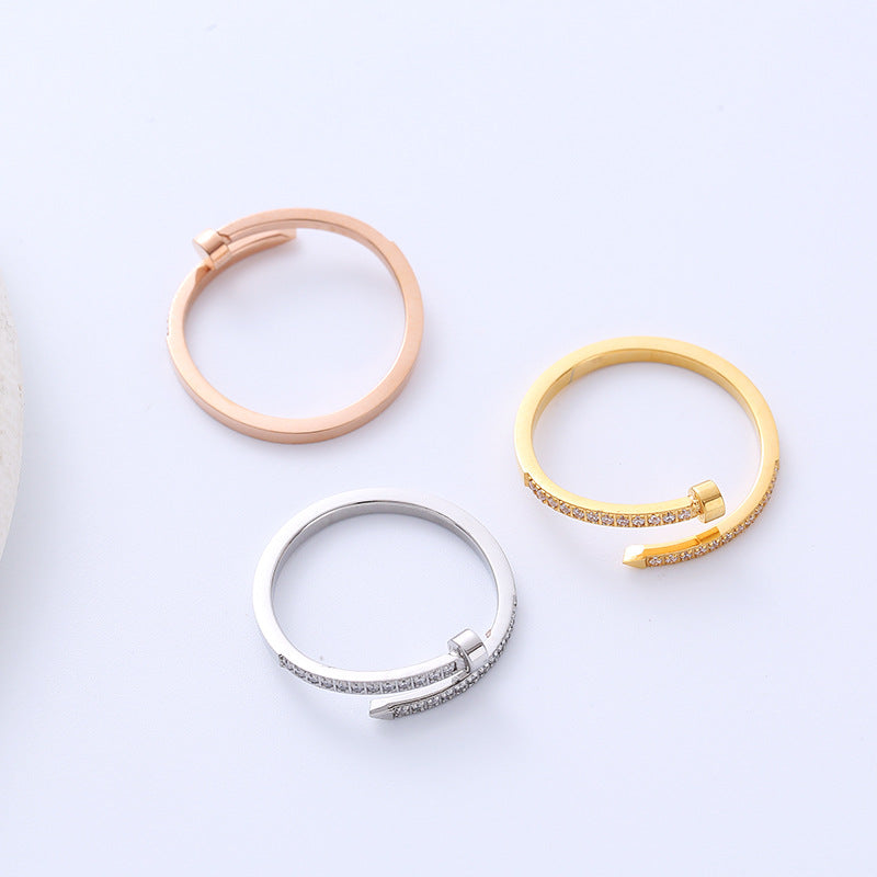 Women Moderate Luxury Studded Titanium Steel Electroplating Rings