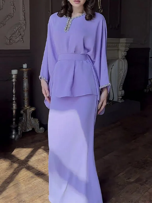 Style & Comfort for Mature Women Women's Scoop Neck Lace High Waist Lace-up Set Maxi Dress