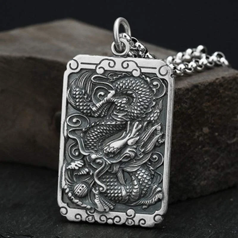Dragon Om Mani Padme Hum White Copper Protection Pendant Necklace