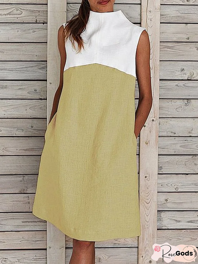 Summer Sleeveless Turtleneck Midi Dress