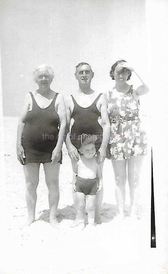 Vintage FOUND Photo Poster painting bw A DAY AT THE BEACH Original Snapshot MID CENTURY 19 18 T