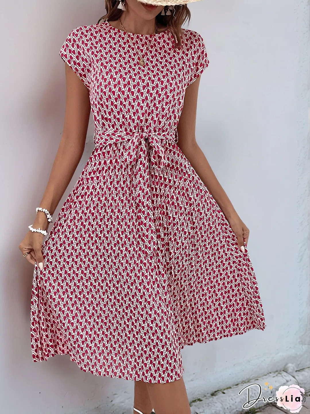Vintage Floral Printed Lace Short Sleeve V Neck Plus Size Casual Weaving Dress