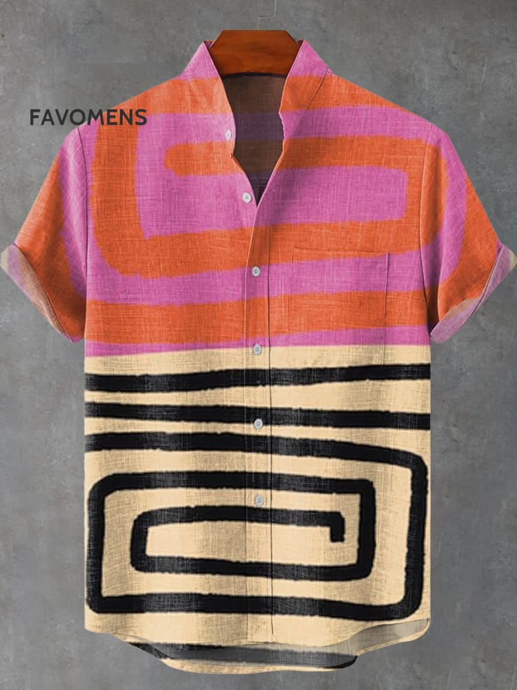 Color-Block Abstract Painting Art Vintage Print Casual 100% Cotton Shirt Multicolor / S