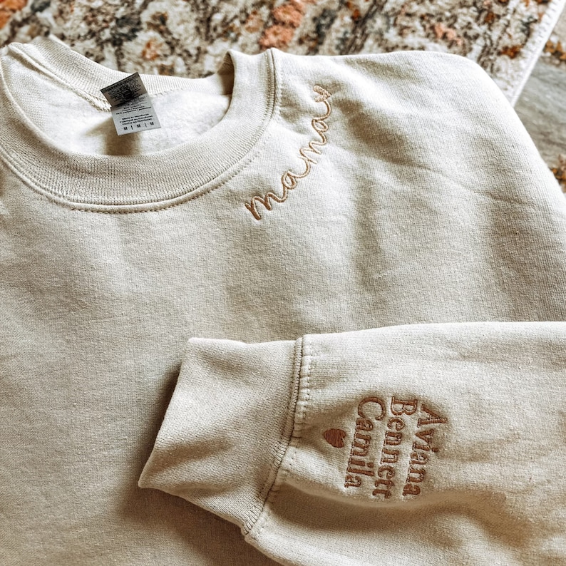 Custom Mama Sweatshirt with Kid Names, EMBROIDERED Mom Hoodie, Fur Mama Shirt, Christmas Gift for Mom image 2