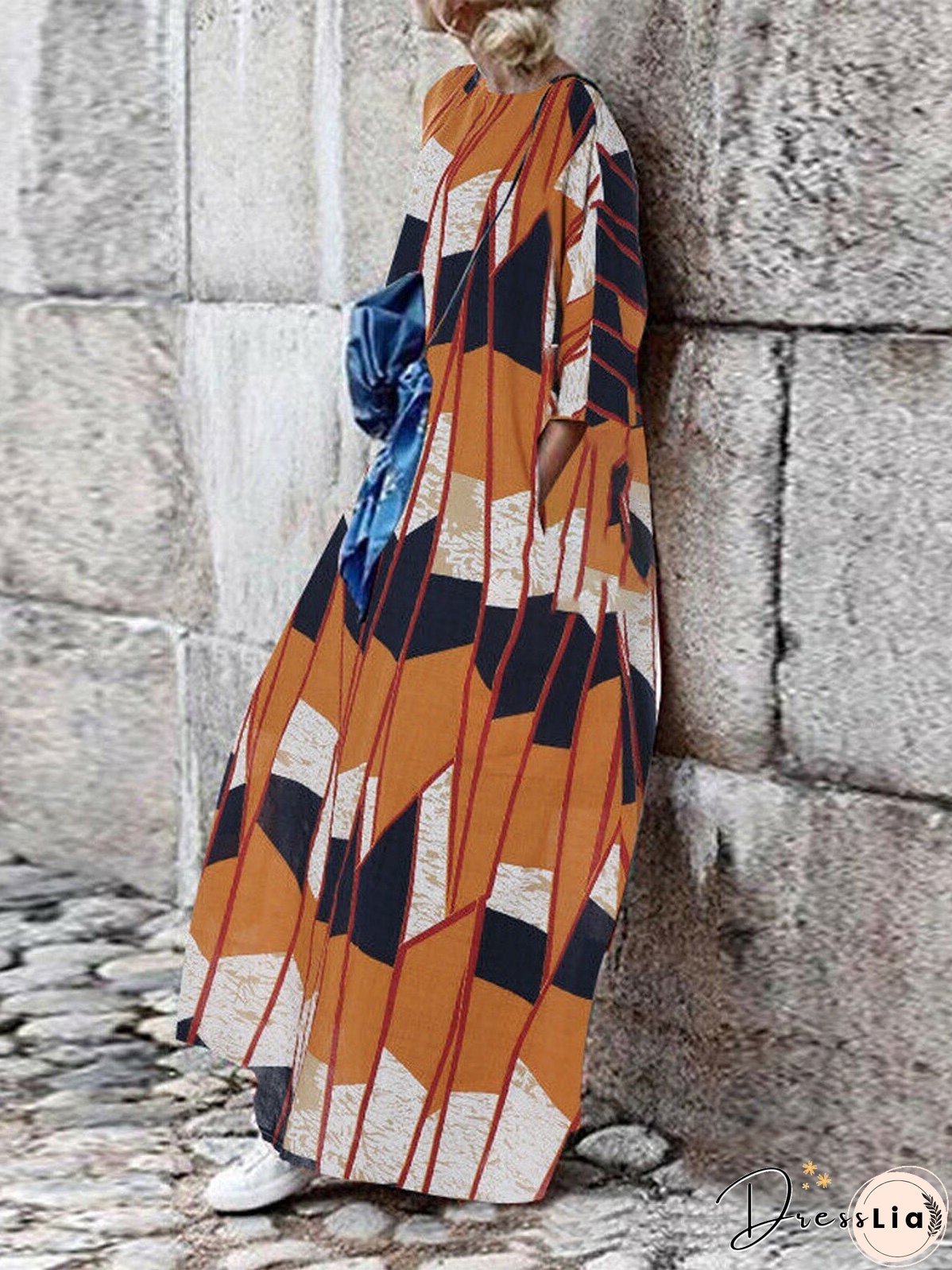 Women's Dresses Loose Printed Pockets Three-Quarter Sleeve Dress