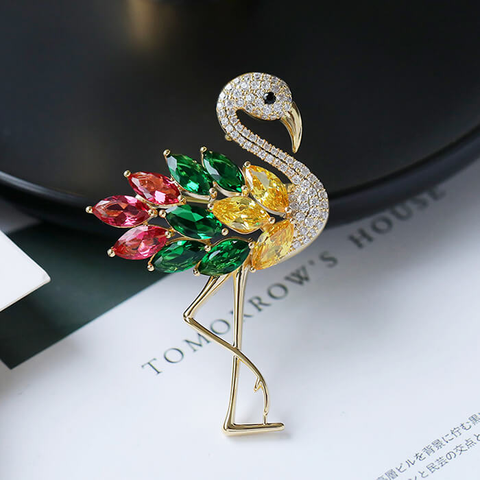 Flamingo Brooch Pin with Cubic Zirconia