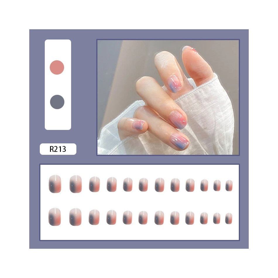 Blue Cloud Nail Tip Fake Art Creative Design Short Press on Nails with Glue Full Artificial Daisy Square False Nails