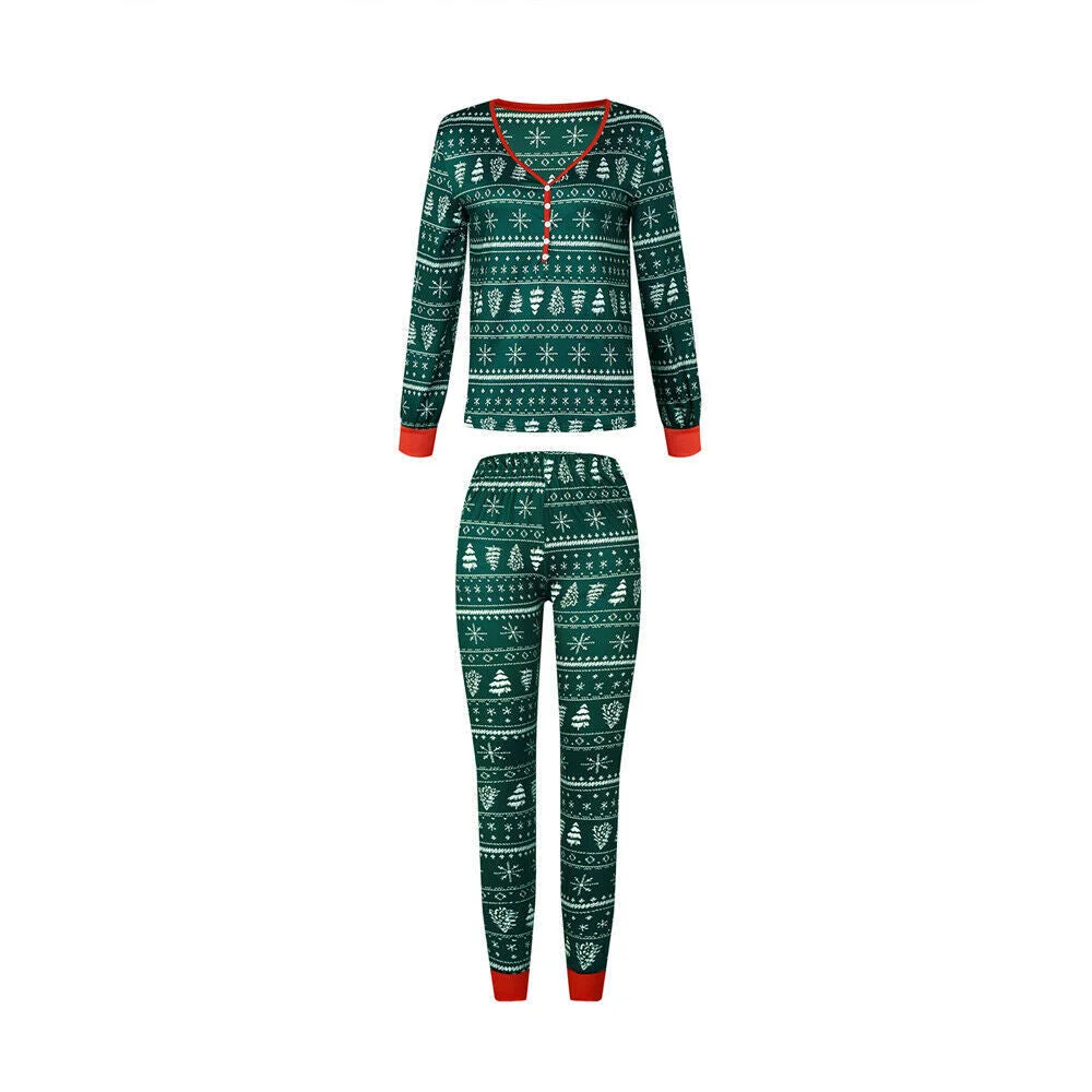 Green Christmas Tree Patterned Family Matching Pajamas Sets(with Pet Dog Clothes)