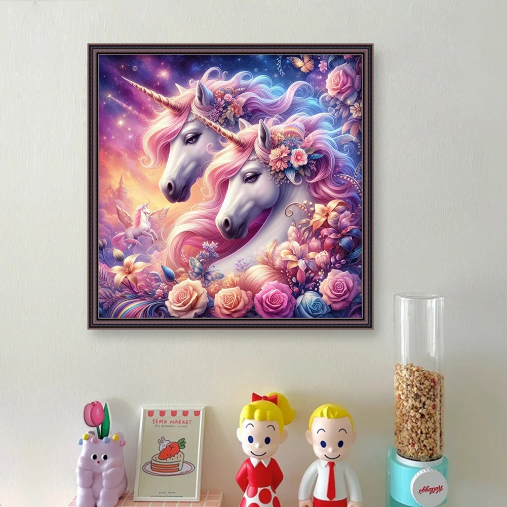 DIY Stamped Cross Stitch 18CT Full Embroidery 50*50cm - Rose Unicorn