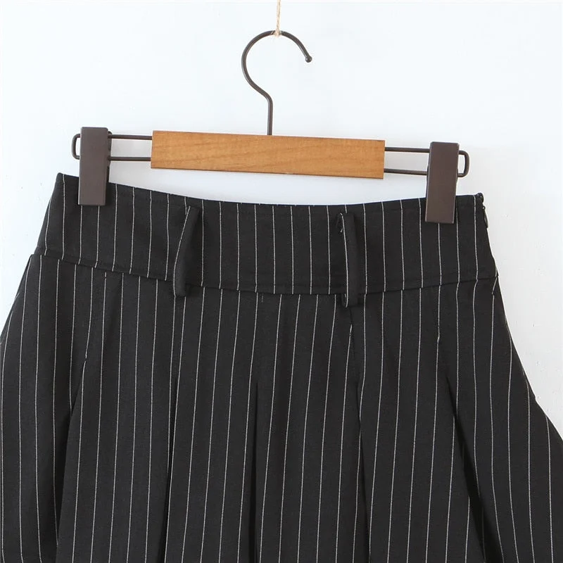 Vintage college style sexy high waist striped pleated skirt woman slim fit kawaii short mini skirt for girl spring summer