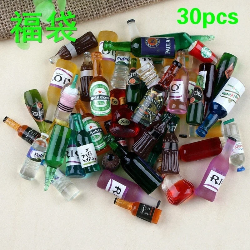 30pcs Mini Bottle Dollhouse  Miniature Dollhouse 1:6 Scale Milk Wink Drink Re-ment Pretend Food for Blyth Bjd Doll Kitchen Toys