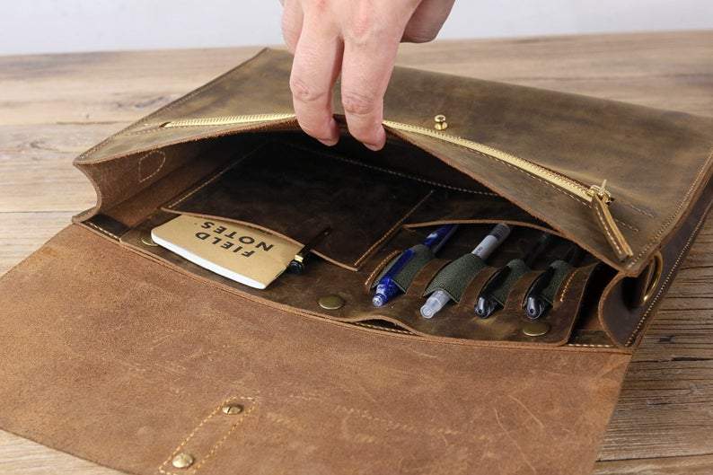 Rustic distressed leather crossbody bag , slim leather computer laptop bag for men , brown leather shoulder messenger bag.