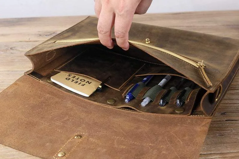 Rustic distressed leather crossbody bag , slim leather computer laptop bag for men , brown leather shoulder messenger bag.