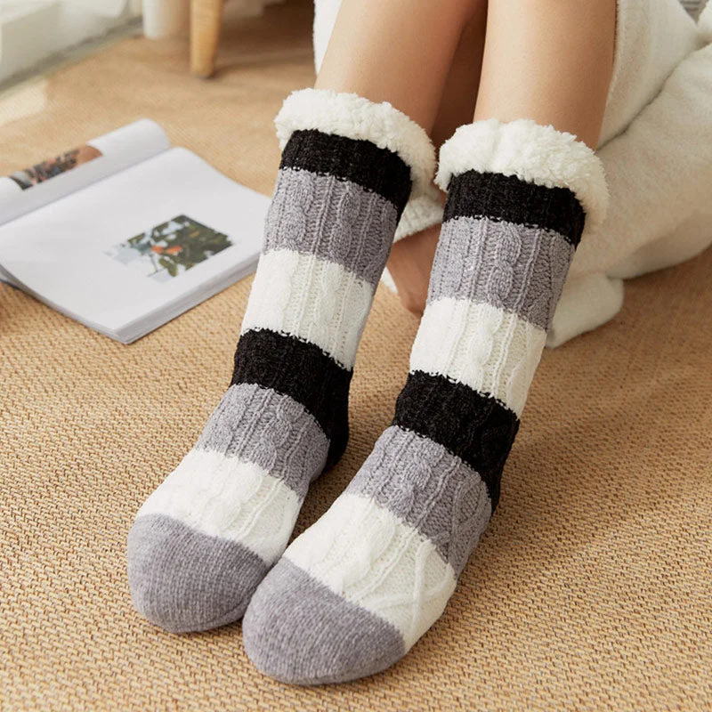 Women's Slippers for Home Floor Sock Fur Slippers Warm Plush Bedroom Slippers Silicone Non-slip Slippers Women Soft Female Shoes