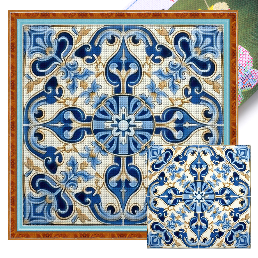 Blue And White Porcelain-Mandala Full 14CT Pre-stamped Canvas(40*40cm) Cross Stitch